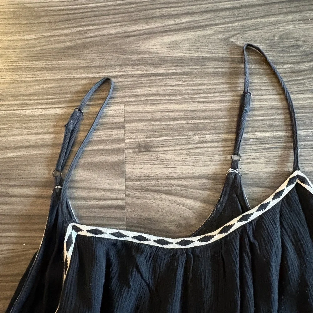 Mustard Seed Black and White Tape Trim Shirred Tiered Romper Dress - Picture 6 of 6